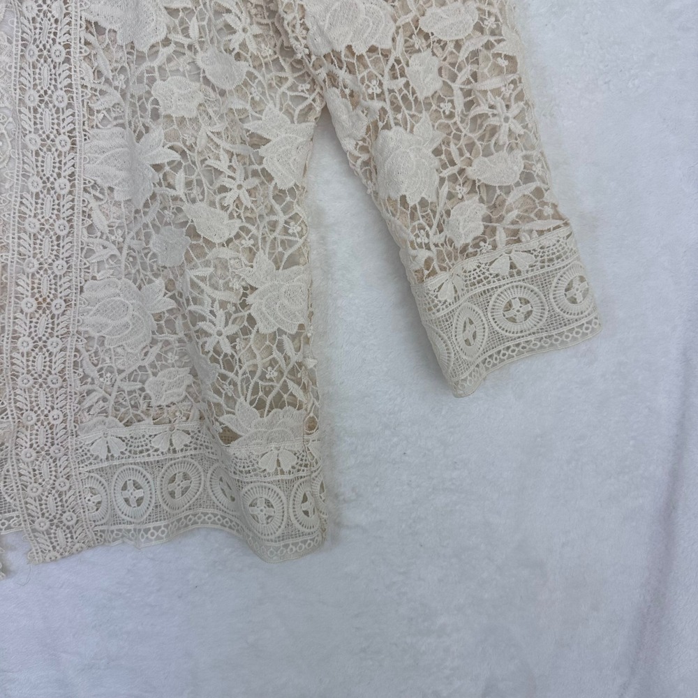 Nymphaea Alba Lace Cardigan Cream Floral Open Front 3/4 Sleeve Size M‎ / 42 - Picture 4 of 13